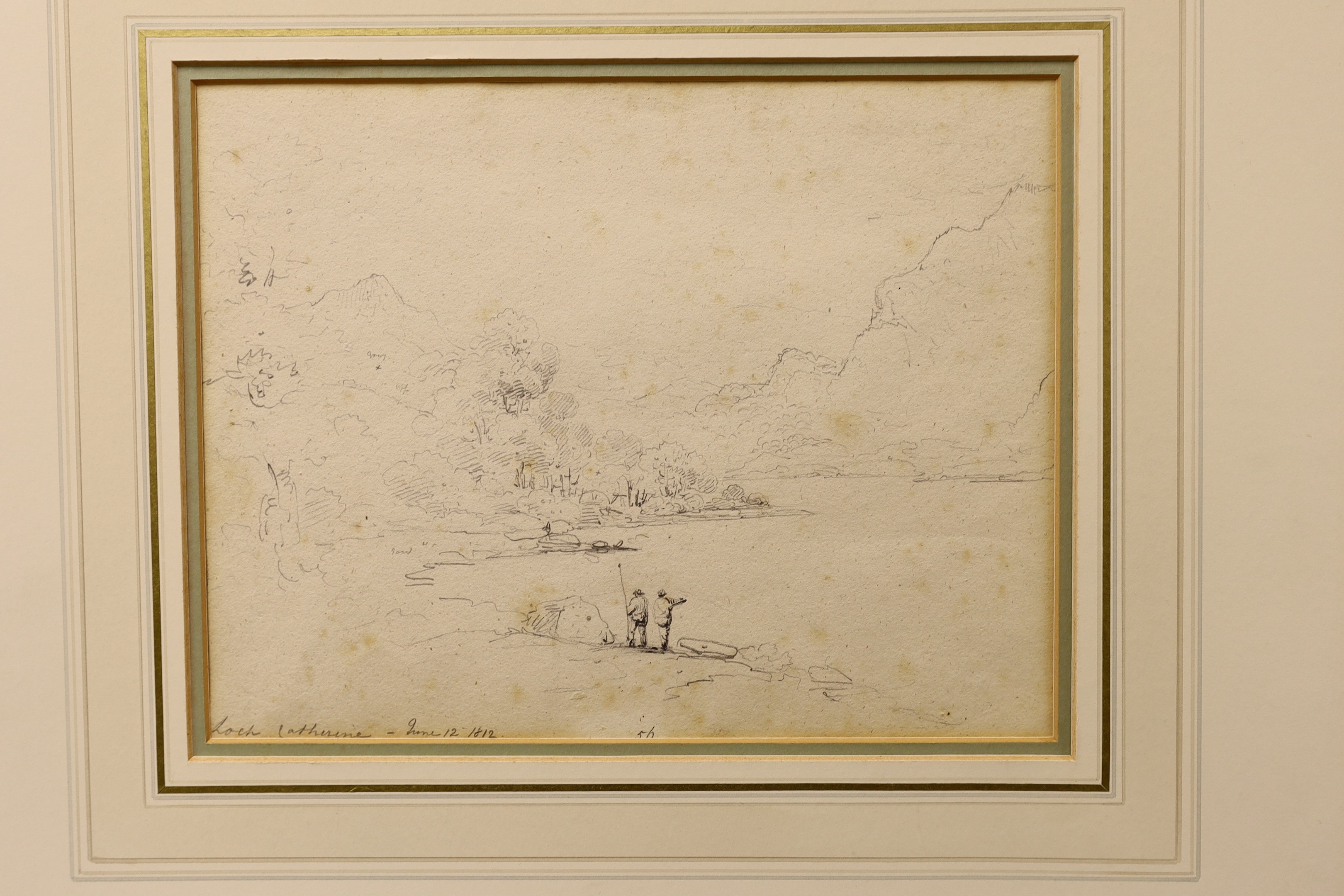 A group of assorted unframed watercolours and drawings including a landscape attributed to Paul Sandby, 16 x 22cm